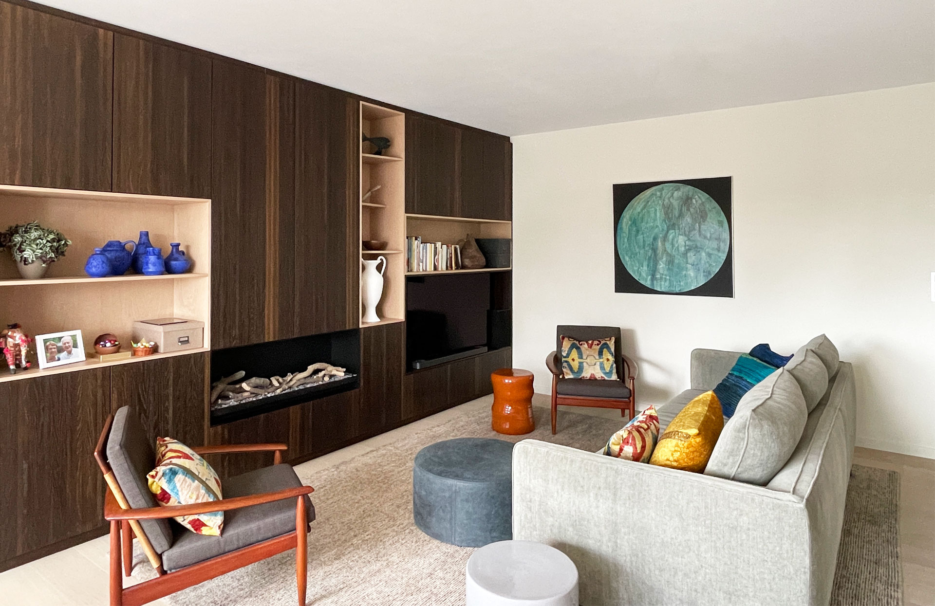 appartement, woonkamer, nieuwbouw, Niels Otto Möller, vintage, Mazzega, Carlo Mason, interieur, interieurarchitect, inrichting