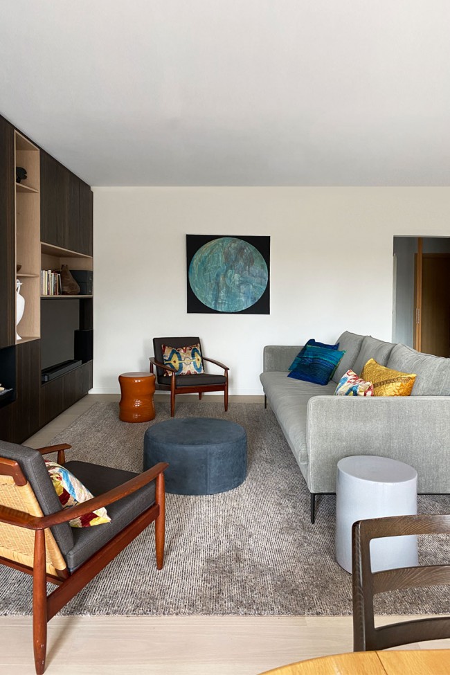 appartement, woonkamer, nieuwbouw, Niels Otto Möller, vintage, Mazzega, Carlo Mason, interieur, interieurarchitect, inrichting